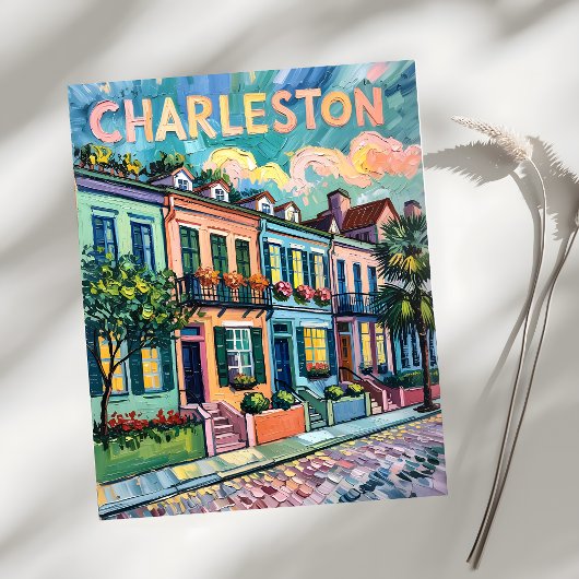 Charleston Rainbow Row Kleurrijke Van Gogh Reizen Briefkaart