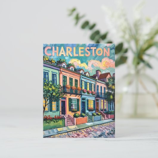 Charleston Rainbow Row Kleurrijke Van Gogh Reizen Briefkaart (Staand voorkant)