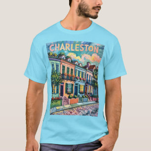 Charleston Rainbow Row SC Kleurrijke Van Gogh Retr T-shirt