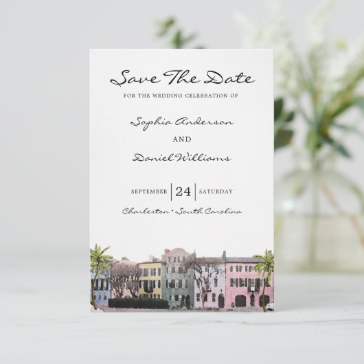 Charleston Rainbow Row SC Save the Date Wedding Kaart (Staand voorkant)