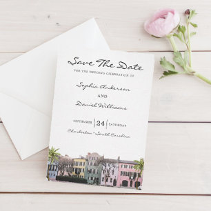 Charleston Rainbow Row SC Save the Date Wedding Kaart