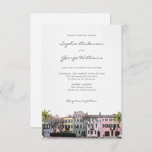 Charleston Rainbow Row SC Trouwuitnodiging Kaart (Voorkant / Achterkant)