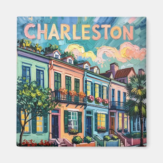 Charleston Rainbow Row Travel Van Gogh Style Magneet (Voorkant)