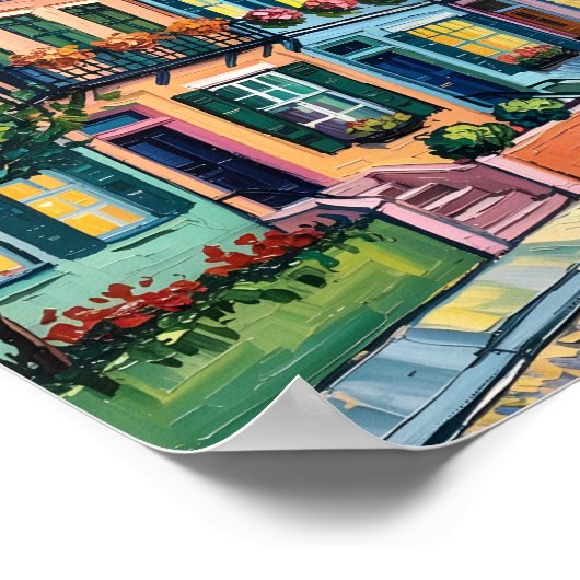 Charleston Rainbow Row Van Gogh stijl olieverfschi Poster (Hoek)