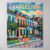 Charleston Rainbow Row Van Gogh stijl olieverfschi Poster (Voorkant)