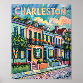 Charleston Rainbow Row Van Gogh stijl olieverfschi Poster