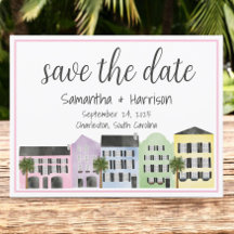 Charleston Save the Date Rainbow Row Huwelijk