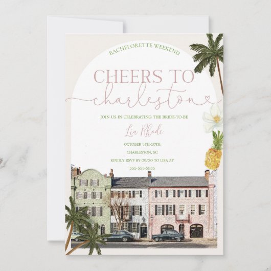 Charleston SC Bachelorette Uitnodiging & Route (Voorkant)
