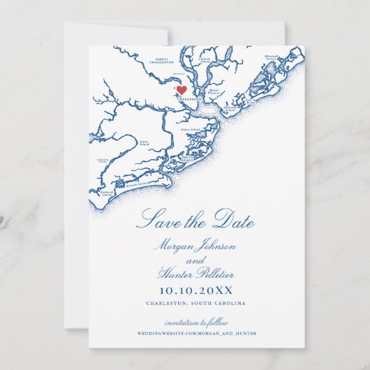 Charleston SC Elegant Navy Blue Bruiloft Save The Date (Voorkant)