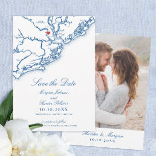 Charleston SC Elegant Navy Blue Bruiloft Save The Date