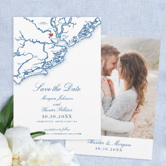 Charleston SC Elegant Navy Blue Bruiloft Save The Date