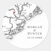 Charleston SC Elegant Zwart Wit Wedding Favoriet Ronde Sticker (Voorkant)