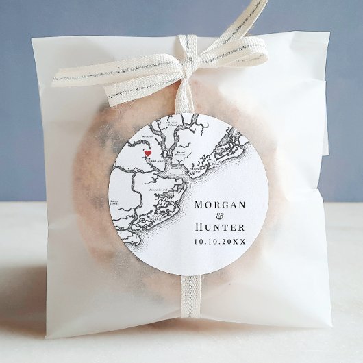 Charleston SC Elegant Zwart Wit Wedding Favoriet Ronde Sticker