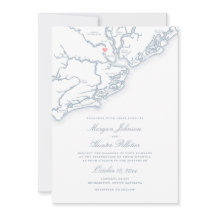 Charleston SC Kaart Elegant Dusty Blue Wedding