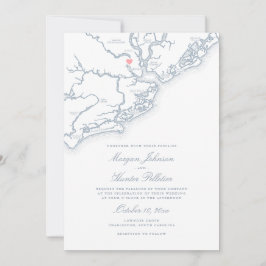 Charleston SC Kaart Elegant Dusty Blue Wedding