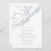 Charleston SC Kaart Elegant Dusty Blue Wedding (Voorkant / Achterkant)