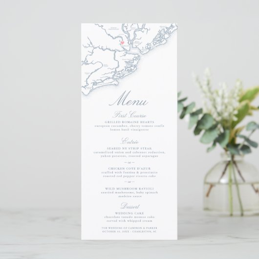 Charleston SC Kaart Elegant Dusty Blue Wedding (Staand voorkant)