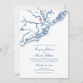 Charleston SC Kaart Elegant Navy Blue Bruiloft (Voorkant)
