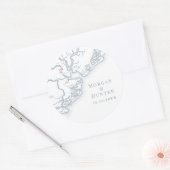 Charleston SC Kaart Elegante Dusty Blue Wedding Fa Ronde Sticker (Envelop)