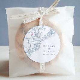 Charleston SC Kaart Elegante Dusty Blue Wedding Fa Ronde Sticker