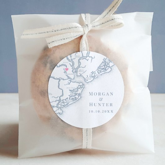 Charleston SC Kaart Elegante Dusty Blue Wedding Fa Ronde Sticker