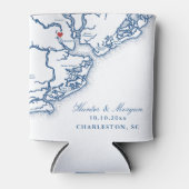 Charleston SC Kaart Elegante Marine Blauw Huwelijk Blikjeskoeler (Voorkant)