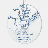 Charleston SC Kaart Trouwfoto Kerstmis Keramisch Ornament (Links)