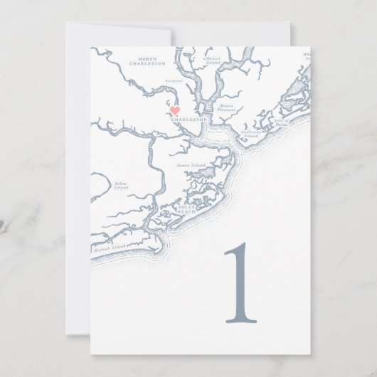 Charleston SC Kaart Trouwtafel Aantal Kaarten (Voorkant)