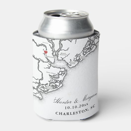 Charleston SC Kaart Zwart-wit Wedding Favoriet Blikjeskoeler (Blikje Voorkant)