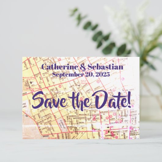 Charleston, SC Map Save The Date (Staand voorkant)