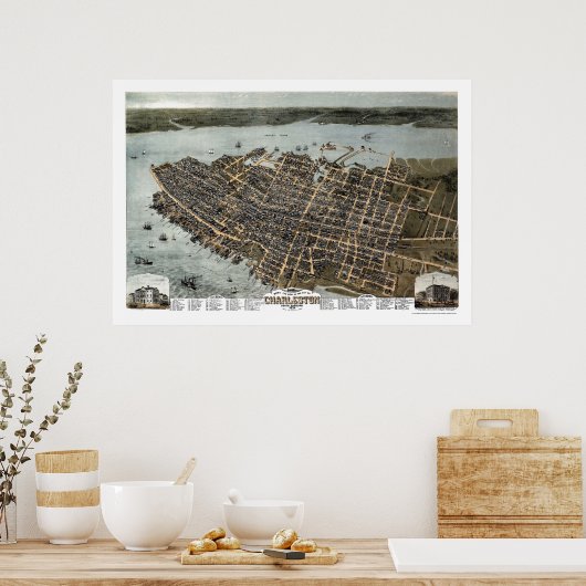 Charleston, SC Panoramic Map - 1872 Poster (Keuken)
