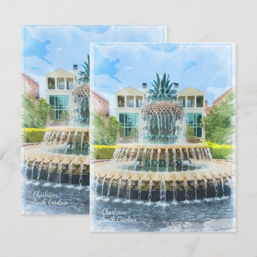 Charleston SC Pineapple Fountain Kaart (Voorkant / Achterkant)