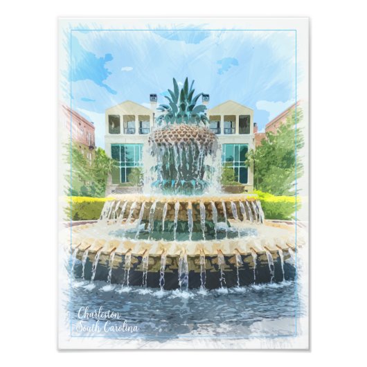 Charleston SC Pineapple Fountain Print Foto Afdruk (Voorkant)