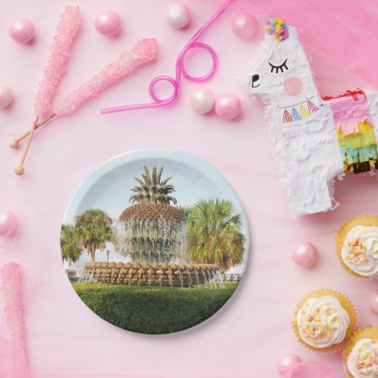 Charleston SC Pineapple Fountain, Waterfront Park Papieren Bordje (Feest)