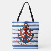 Charleston, SC Scheepswiel en Anker Gestreept Tote Bag (Voorkant)