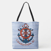 Charleston, SC Scheepswiel en Anker Gestreept Tote Bag (Achterkant)