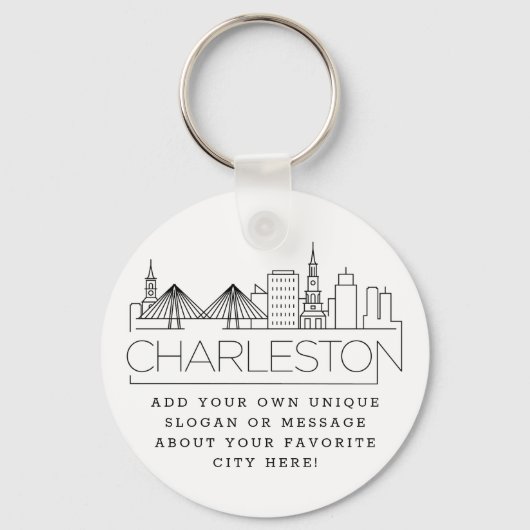 Charleston, SC Stylized Skyline | Aangepaste sloga Sleutelhanger (Voorkant)