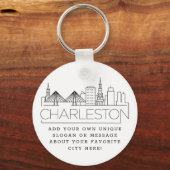 Charleston, SC Stylized Skyline | Aangepaste sloga Sleutelhanger (Voorkant)