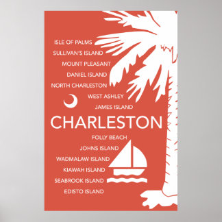 Charleston SC Towns - Red Poster