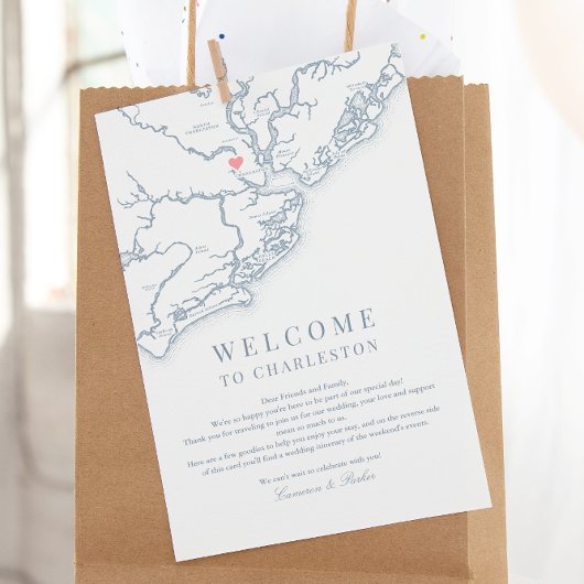 Charleston SC Wedding Welkom Route Dusty Blue Bedankkaart