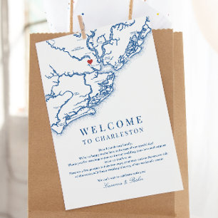 Charleston SC Wedding Welkomstroute Navy Blue Bedankkaart
