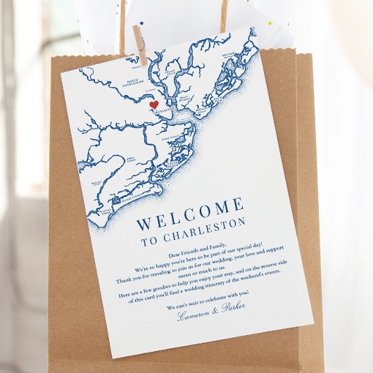 Charleston SC Wedding Welkomstroute Navy Blue Bedankkaart