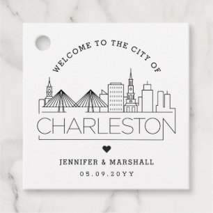 Charleston Skyline Wedding Welcome Favoriet Bedankjes Labels