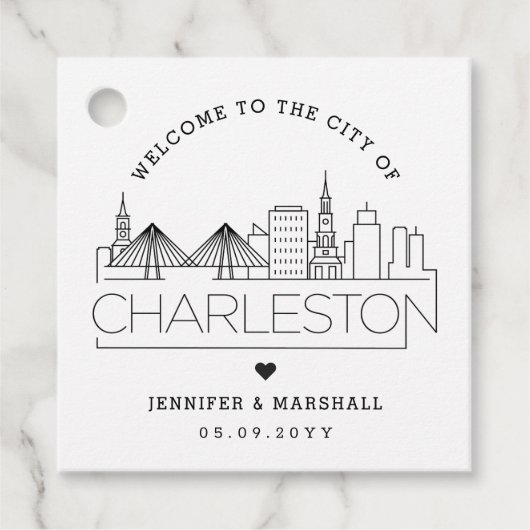 Charleston Skyline | Wedding Welcome Favoriet Bedankjes Labels (Voorkant)