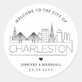 Charleston Skyline | Welkomstbericht voor bruiloft Ronde Sticker (Voorkant)