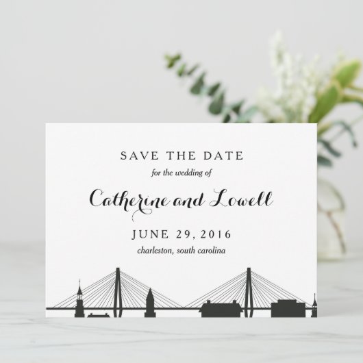 Charleston South Carolina Black Save the Date (Staand voorkant)