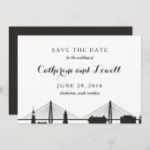 Charleston South Carolina Black Save the Date (Voorkant / Achterkant)