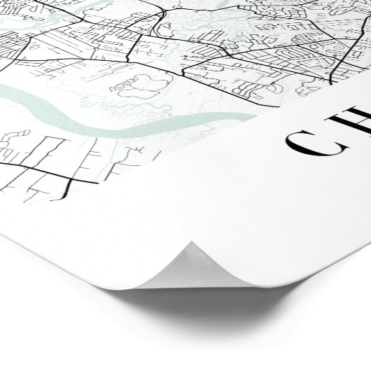 Charleston South Carolina Blue Water Street Map Poster (Hoek)