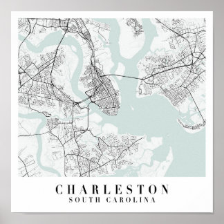 Charleston South Carolina Blue Water Street Map Poster