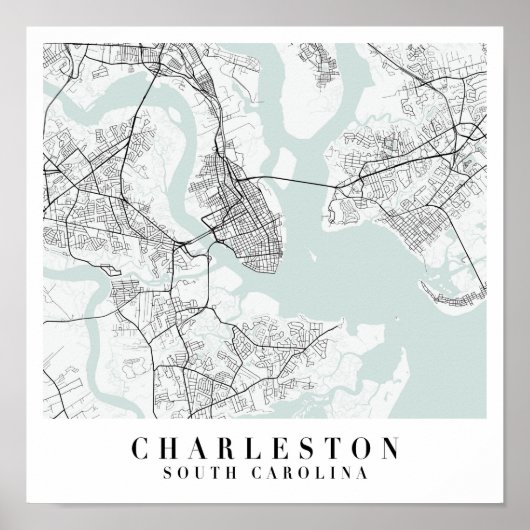 Charleston South Carolina Blue Water Street Map Poster (Voorkant)